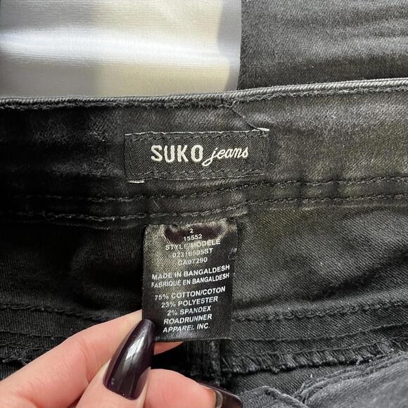 Y2K Suko jeans black low rise skinny jeans embroidered pockets Size 2 grunge emo - Picture 5 of 8